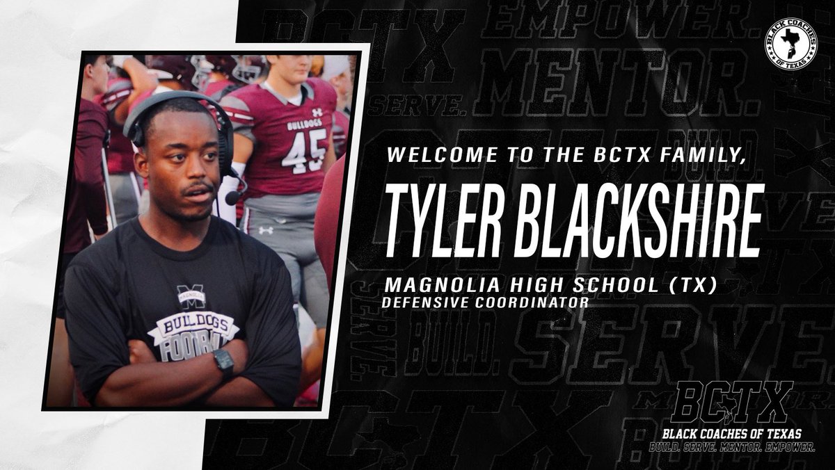 BlackCoachesTX's tweet image. Welcome to the #BCTF family @CoachBlackshire!
Build. Serve. Mentor. Empower.
Join the #BCTX🫱🏾🫲🏿 today!