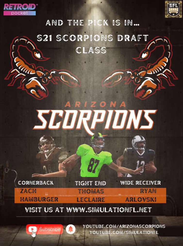 Welcome to Arizona, rookies! Can’t wait to get to work with y’all this season 🔥 <a href="/SFLArizona/">Arizona Scorpions</a> <a href="/simulationfl/">Simulation Football League</a>