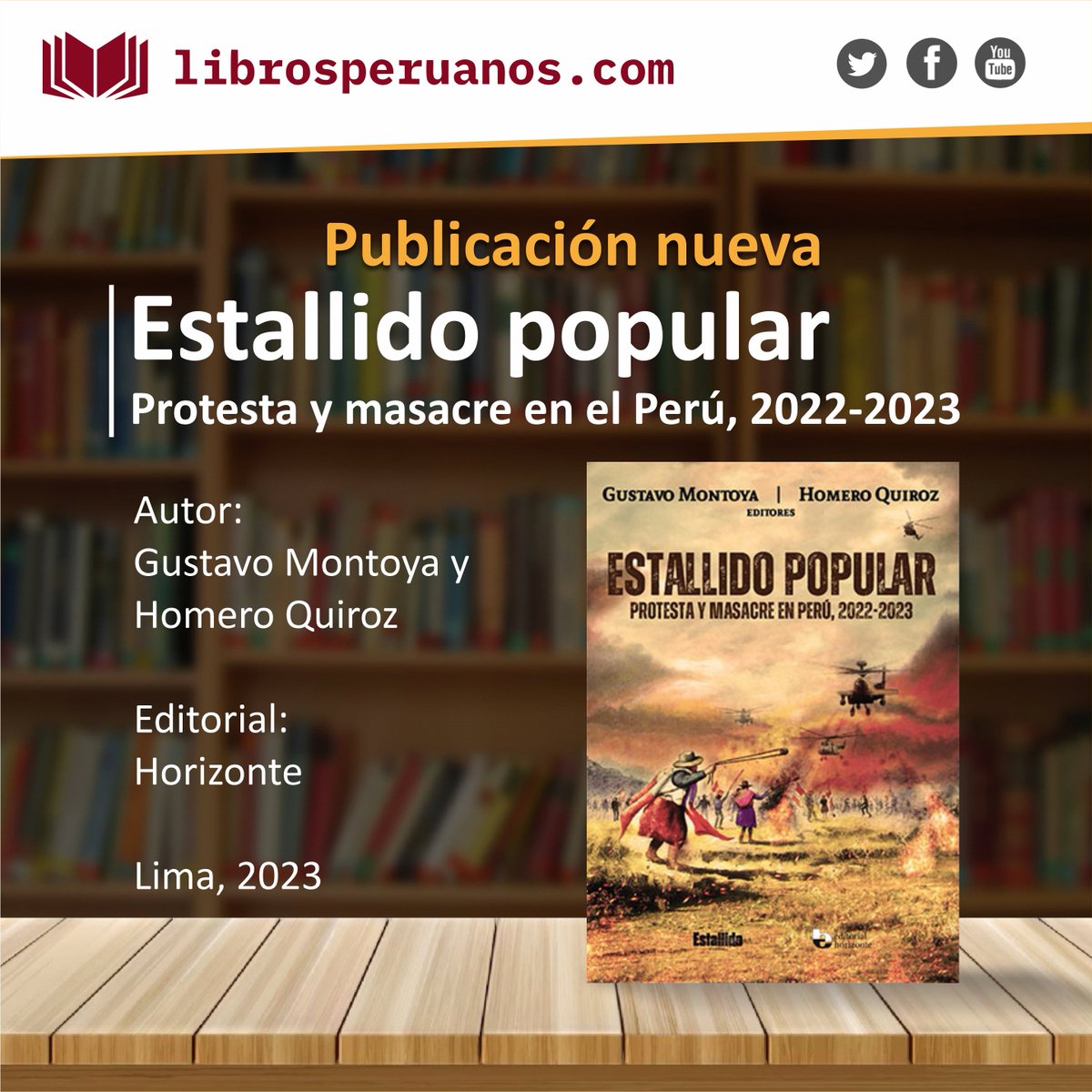 #LibrosPeruanos 📖 

“Estallido popular”, de Gustavo Montoya y Homero Quiroz, muestra una colección de ensayos de renombrados científicos sociales, tiene como objetivo explicar la reciente agitación social que sacudió a la nación entre 2022-2023 .

Míralo:acortar.link/VgOBo7