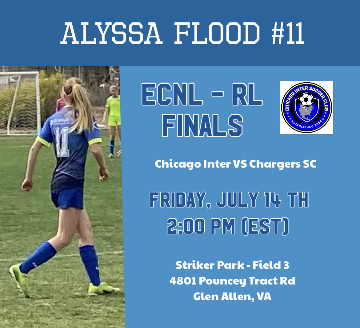 2 days until <a href="/ECNLgirls/">ECNL Girls</a> RL Finals in Virginia‼️
<a href="/chiINTER/">Chicago Inter SC</a> <a href="/Inter06red/">Chicago Inter ECNL Class of 24/25</a> 
<a href="/TheSoccerWire/">SoccerWire</a> <a href="/ImCollegeSoccer/">College Soccer Truth ™</a> <a href="/ImYouthSoccer/">ECNL/GA/Recruiting/College Soccer</a>