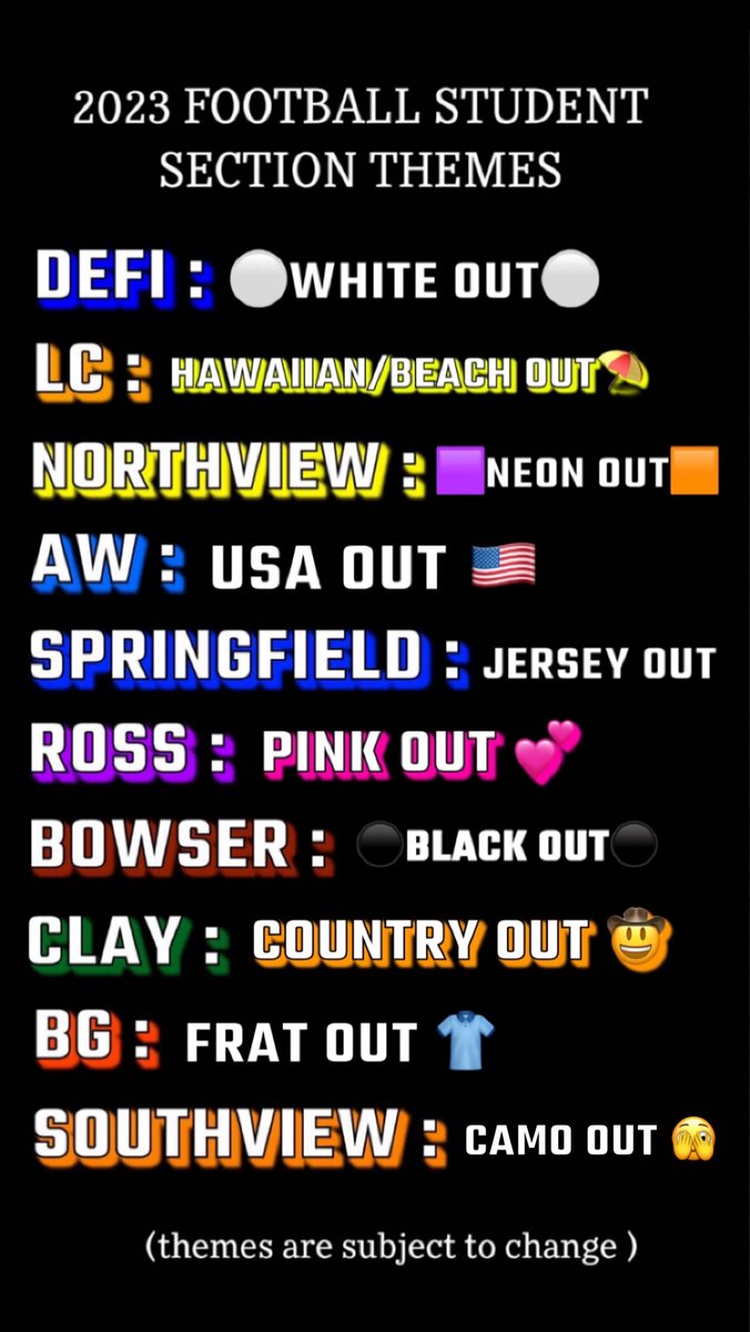 NHSstudsect's tweet image. Wildcat Nation‼️Football season is quickly approaching… So here are the student section themes for the 2023 season!! #gocats #beatdogs