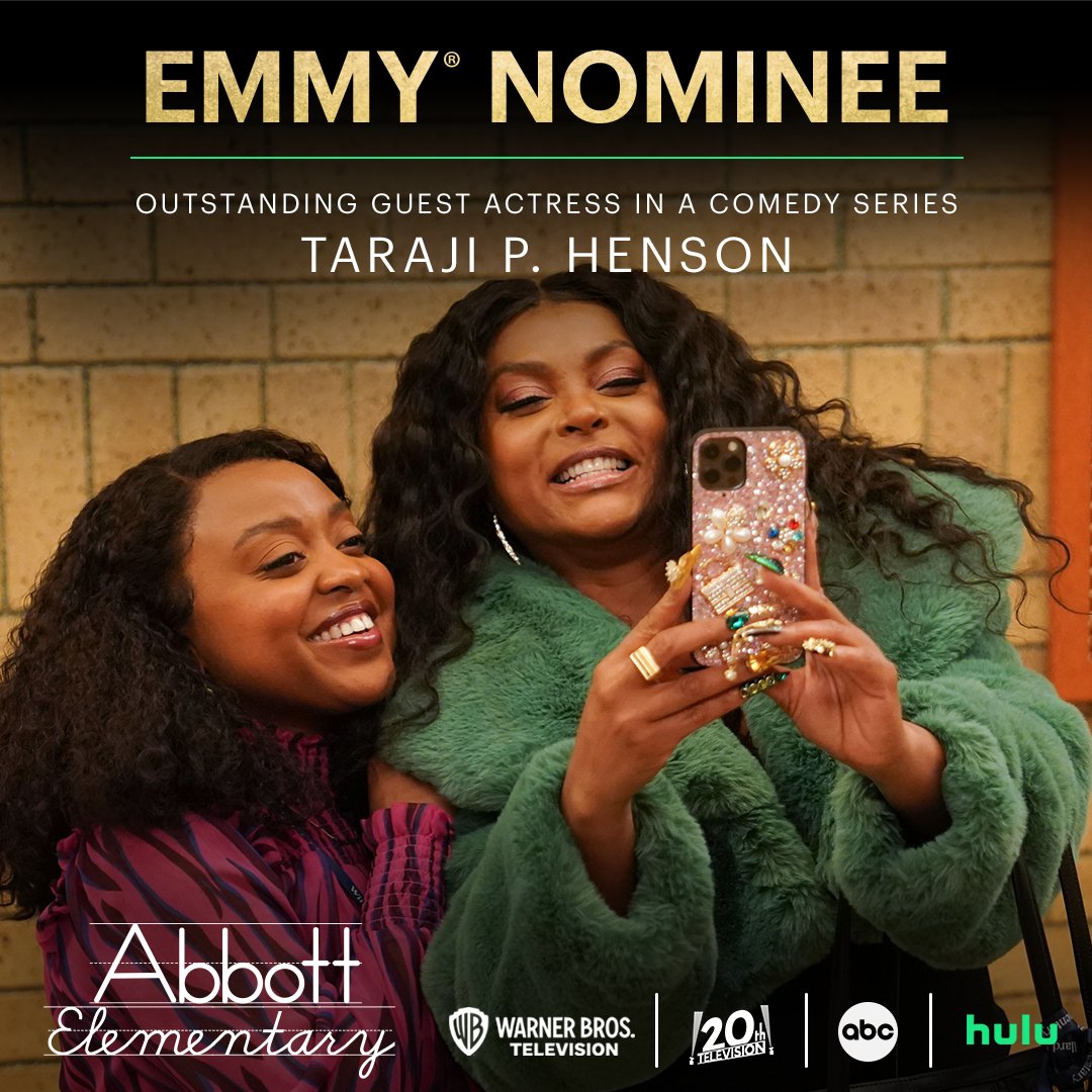 Congratulations to @TarajiPHenson on the #Emmy Nomination for Outstanding Guest Actress in a Comedy Series! #EmmyNoms #Emmys #AbbottElementary