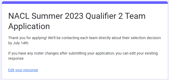 Application submitted ! 

Excited to leave a lasting impression in the final OQ of 2023. 

#NALCQ #NACL #RallyCry #SupportAMLeague #NA #LeagueOfLegends