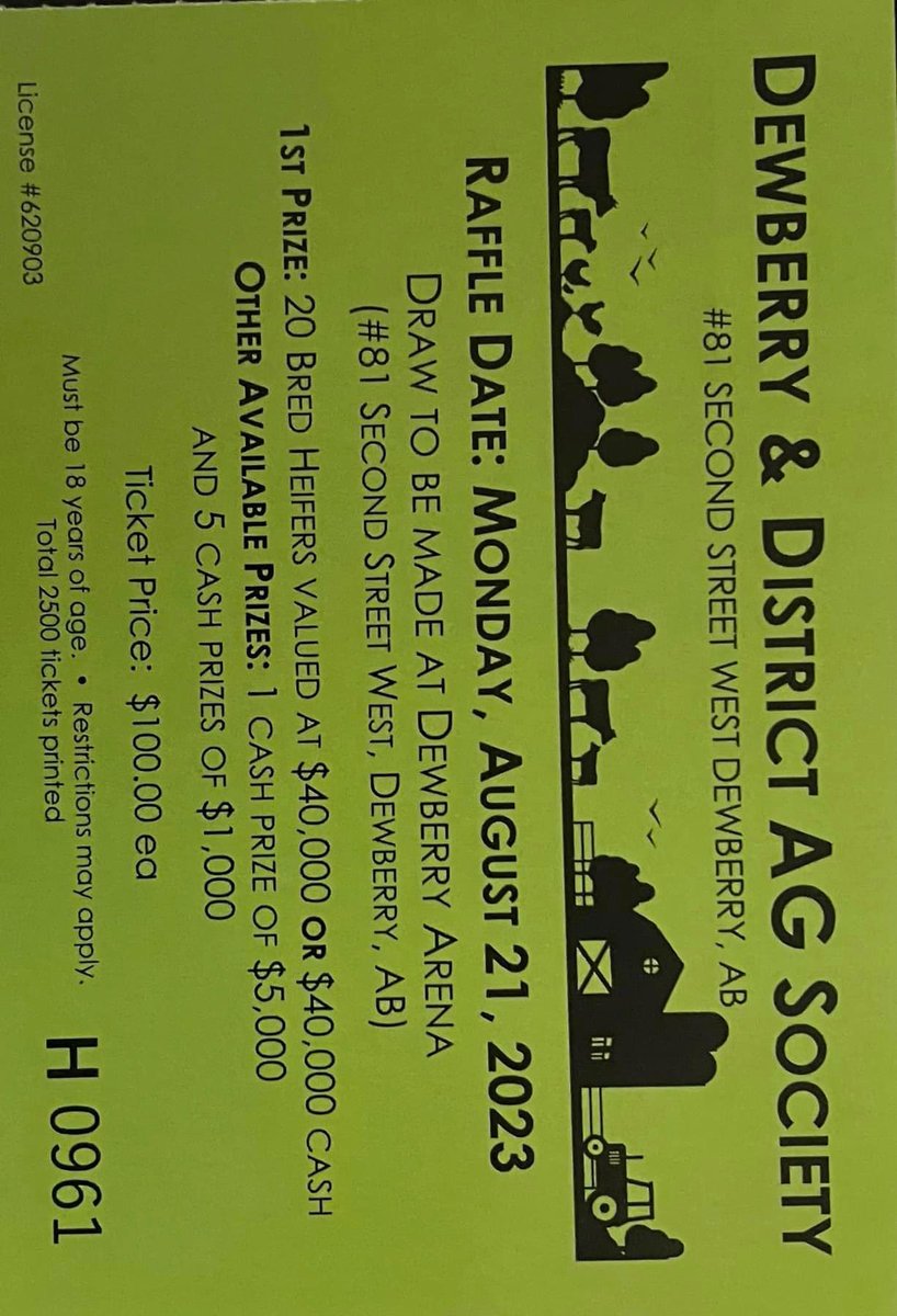 4Goldsmith's tweet photo. Don’t miss out on the @DewberryAg Society’s 9th Annual Bred Heifer Lotto. 50/50 tickets are also available!! Draw date is Aug 21st. Visit https://t.co/qGIJeB3X3z or call (780)871-3677. All proceeds go towards the Dewberry Arena, Thanks for your support!! https://t.co/xeLlPnxAfQ