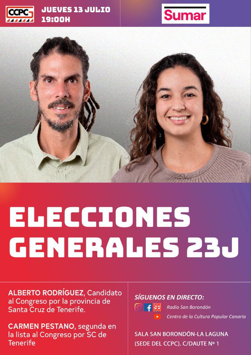 ¡Nos vemos mañana a las 19 h en el Centro de la Cultura Popular Canaria con <a href="/Alber_Canarias/">Alberto Rodríguez</a> y <a href="/CarmenPestano/">Carmen Pestano</a>! 

📍Calle Daute, 1, La Laguna
⏰ A las 19 h 

💚 ¡Les esperamos!