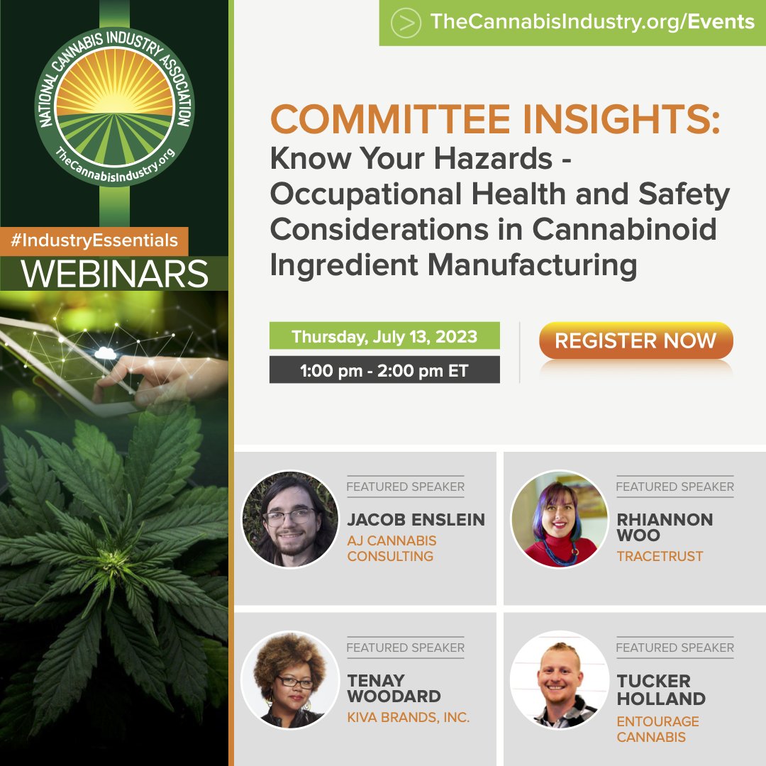 NCIAorg's tweet photo. Tomorrow! Stay up-to-date with ever-evolving industry practices and ensure your business is doing everything possible to protect your team's well-being - https://t.co/dT5sdrwQdM
#occupationalhealth #safetyconsiderations #cannabinoidmanufacturing #webinar #healthandsafety https://t.co/pz5KIQ86O7