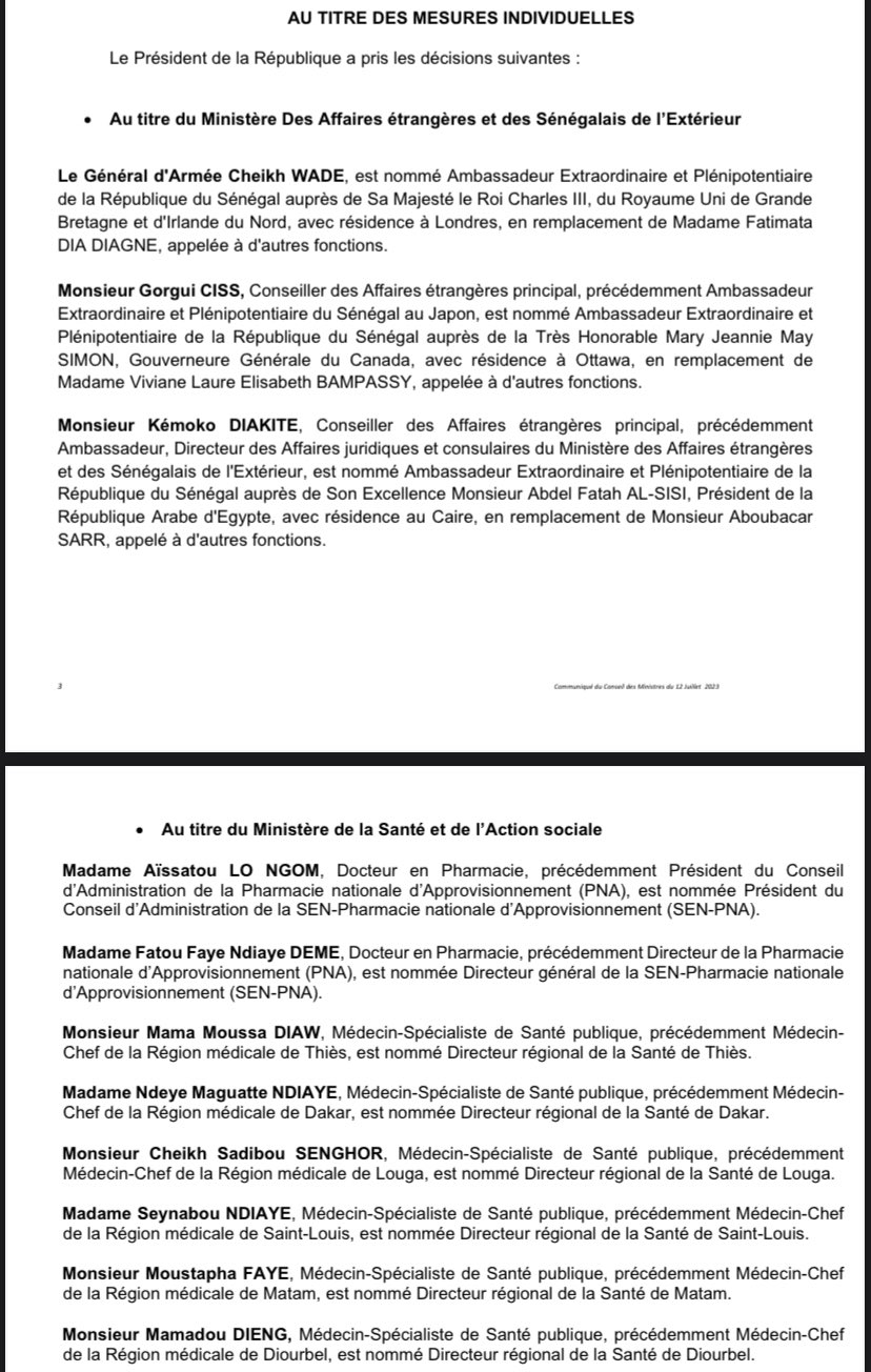 Momar Assane on Twitter "Nomination conseil des ministres du jour
