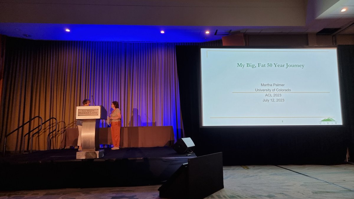 RNavigli's tweet image. Incredibly well-deserved #ACL2023NLP lifetime achievement award to Martha Palmer, @BoulderNLP, 50 years of amazing and inspiring work on semantics! PropBank, VerbNet and more as the foundations of AMR and recent research on sentence-level semantics! #NLProc #semantics #ACL2023