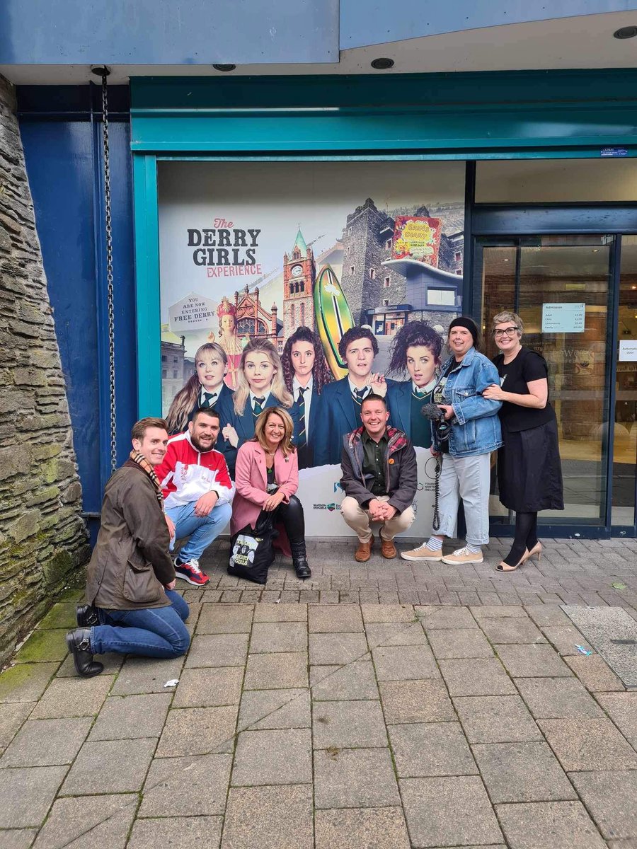 TBLderrygirls's tweet photo. Ep77 - The Experience Part 2 now live! https://t.co/boNz6RIq5p following Ep76 with @JamieLeeOD plus friends & Family at opening of #DerryGirls Experience at #TowerMuseum TDGs chat to former teacher of @LisaMMcGee + friends and some of our Golden Ticket Winners! + Rock the Boat https://t.co/1eDU82FRAC