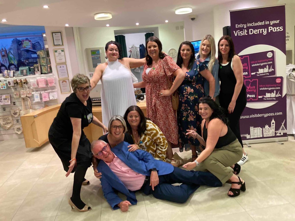 TBLderrygirls's tweet photo. Ep77 - The Experience Part 2 now live! https://t.co/boNz6RIq5p following Ep76 with @JamieLeeOD plus friends & Family at opening of #DerryGirls Experience at #TowerMuseum TDGs chat to former teacher of @LisaMMcGee + friends and some of our Golden Ticket Winners! + Rock the Boat https://t.co/1eDU82FRAC