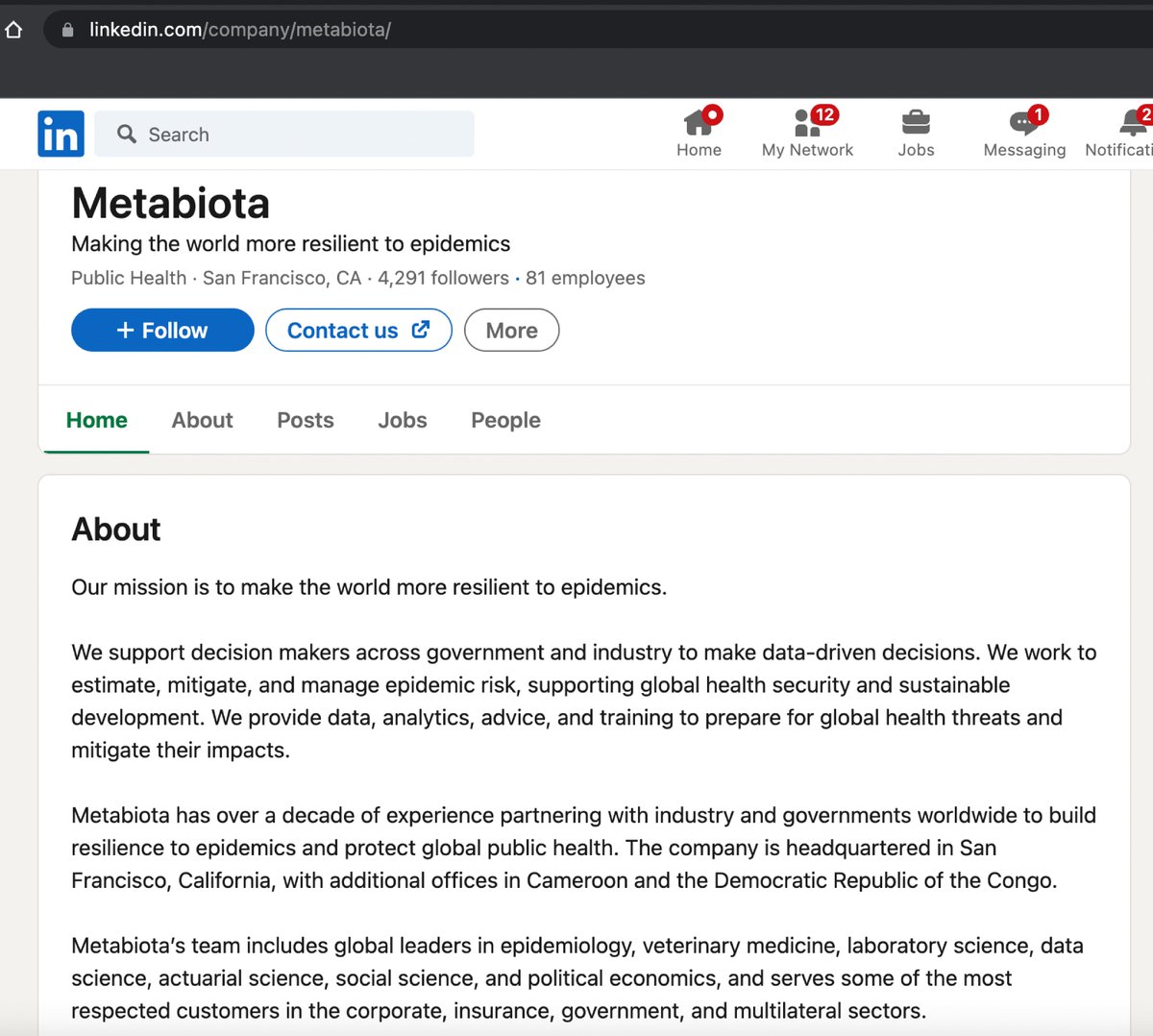 @SpartaJustice Do you know who also works in the 'Veterinary Medicine' and 'Laboratory Science' space? Metabiota.