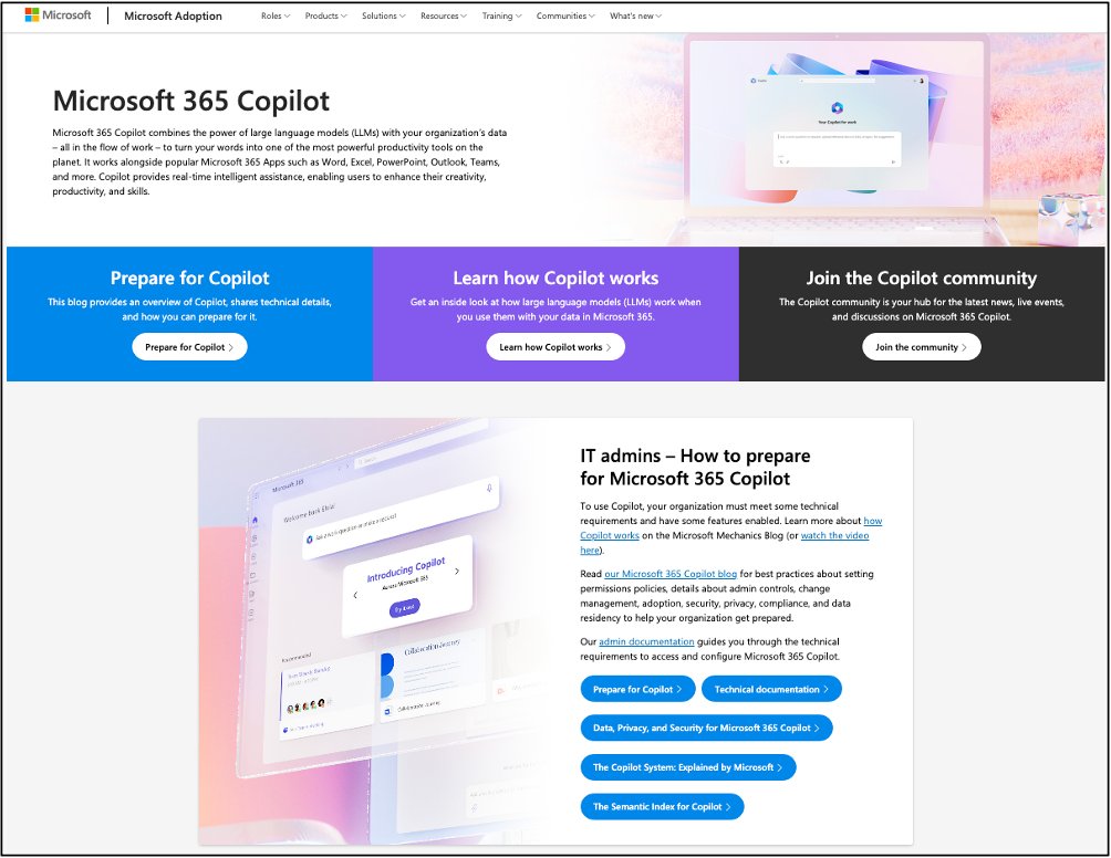 NEW:  #MicrosoftCopilot readiness hub:  Visit adoption.microsoft.com/copilot and bookmark it. We'll be updating it regularly with more technical and #adoption guidance for these features.  Based on your feedback this aggregates content at other portals into a single experience.