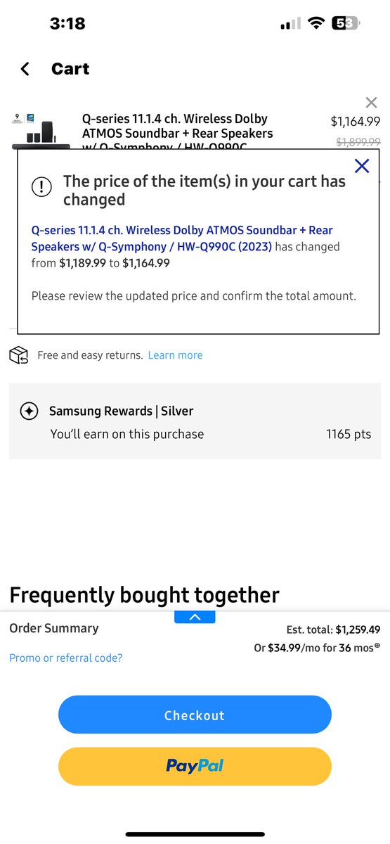 neudof's tweet photo. @SamsungUS refusing to fix their website and honor their pricing… after 2 days of jumping through hoops to purchase… https://t.co/hCRR9emo4T