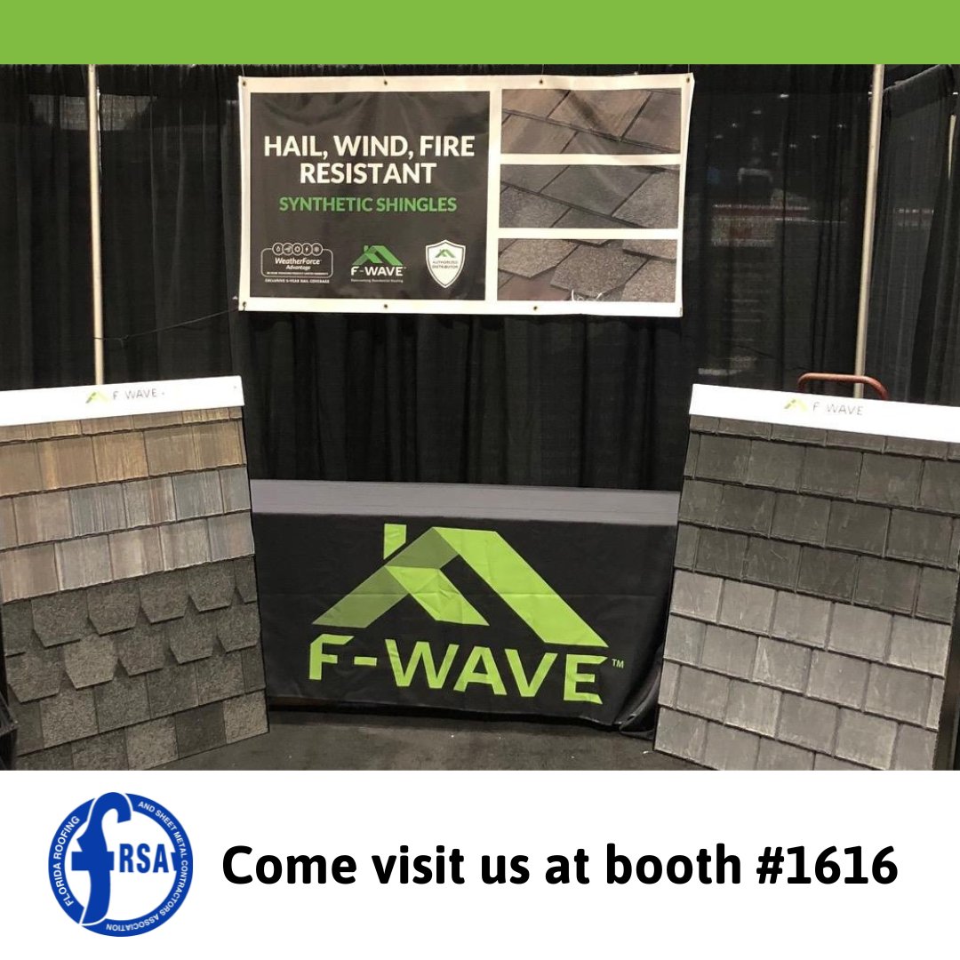 fwaveroofing's tweet photo. F Wave is in the house at @flroof! Come explore the powerful benefits of F Wave synthetic shingles along with our newest profile and colors at booth #1616. Rick de la Rosa and Jeff Booth will be there and ready to show off these impact-resistant shingles!
#FRSA #FWAVE #roofi ... https://t.co/wrBkjmCd6C