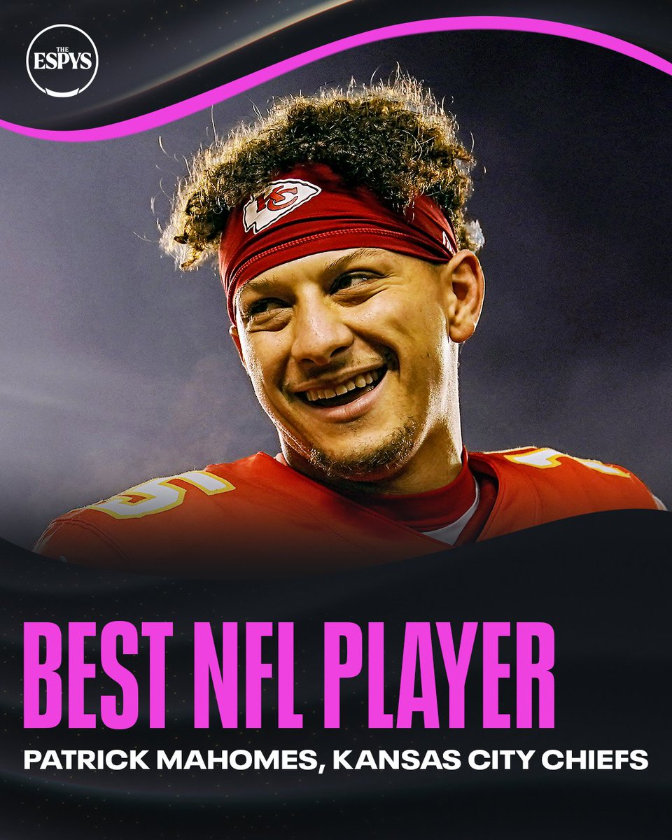 ESPNNFL's tweet photo. The 2023 ESPYs NFL Player of the Year:

@PatrickMahomes 🙌 https://t.co/zZSW0c1QOz