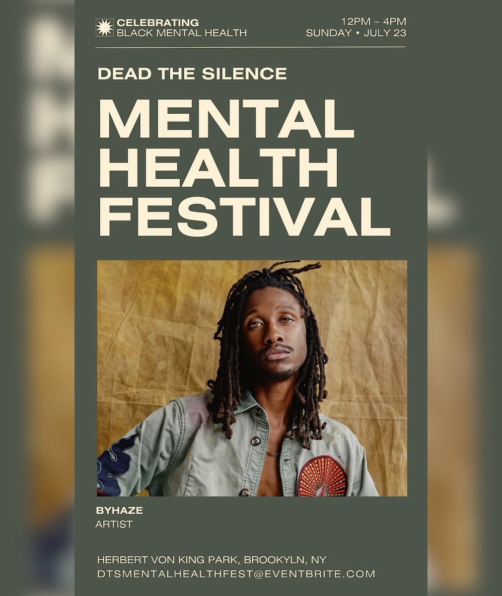 iambyhaze's tweet photo. For all my Brooklyn fam pull up on me on 7/23! I’ll be performing &amp; speaking at The Mental Health Festival presented  by @deadthesilence 

We are raising awareness for suicide prevention and providing mental health resources for free! Register below 👇🏾

https://t.co/CCXUWafxbt https://t.co/3HwLEl1NEN