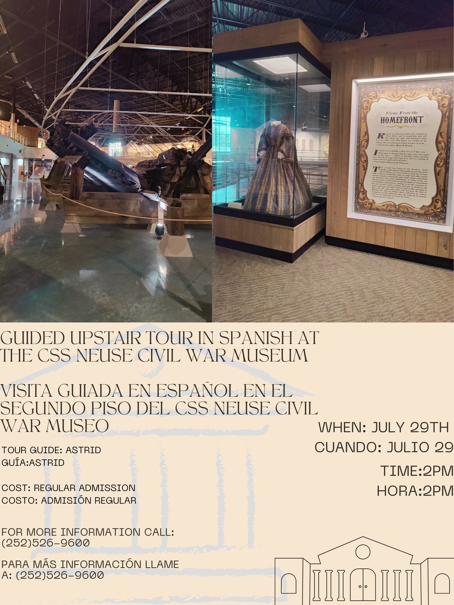 Join us on the 29th of July for our first Spanish tour with Astrid.
Acompañanos el 29 de Julio en nuestra primera visita de guia en español con Astrid.

#Kinston #kinstonnc #cssneusemuseum #supportlocalhistory #CSSNeuseMuseum #NCHistoricSites #tourinspanish #supportinclusivity