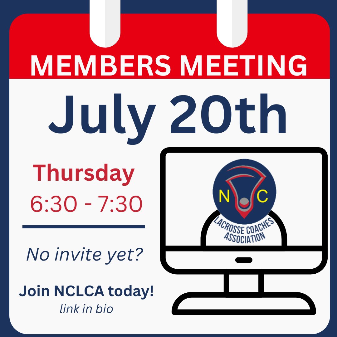 NCLaxCoaches's tweet photo. 🚨POSTED🚨

Our July membership meeting will be held Thursday, 7/20 at 6:30pm.

Membership remains open to all NC HS lacrosse coaches. For more information, visit https://t.co/IbtRVINTaT.

#CoachTogether #NCLAX

Members - Invitations links were sent today. https://t.co/A3Zl4LJA4X