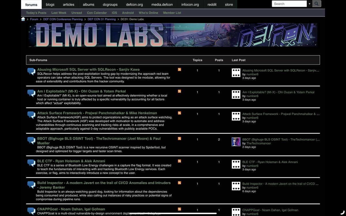 The #defcon31 #demolabs lineup is waiting for you on the forums. Check it out and make plans to see what some of our community are building in the offseason. Offer feedback, get inspired, get involved. #thisistheway forum.defcon.org/node/244767