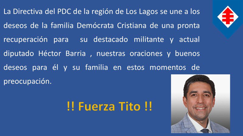 Un abrazo y todas las buenas vibras para nuestro camarada <a href="/hectorbarria/">Hector Barria Diputado✌🏽</a> . Pronta recuperación y lo esperamos con todo el cariño ! <a href="/PDC_Chile/">Democracia Cristiana</a> <a href="/aundurragav/">Alberto Undurraga</a>