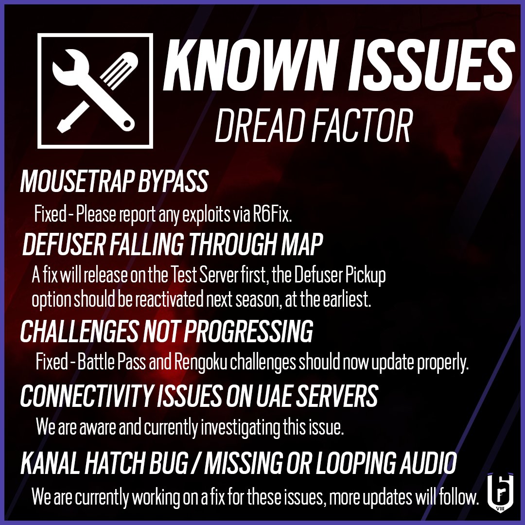 Rainbow Six Siege on Twitter "We've got an update on some known issues