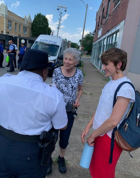 1st District officers held community roll call yesterday afternoon in the Ivory Triangle between Schirmer &amp; Virginia! We appreciate Ald. Schweitzer &amp; the Patch neighborhood community members for joining us and supporting! #SLMPD #STL