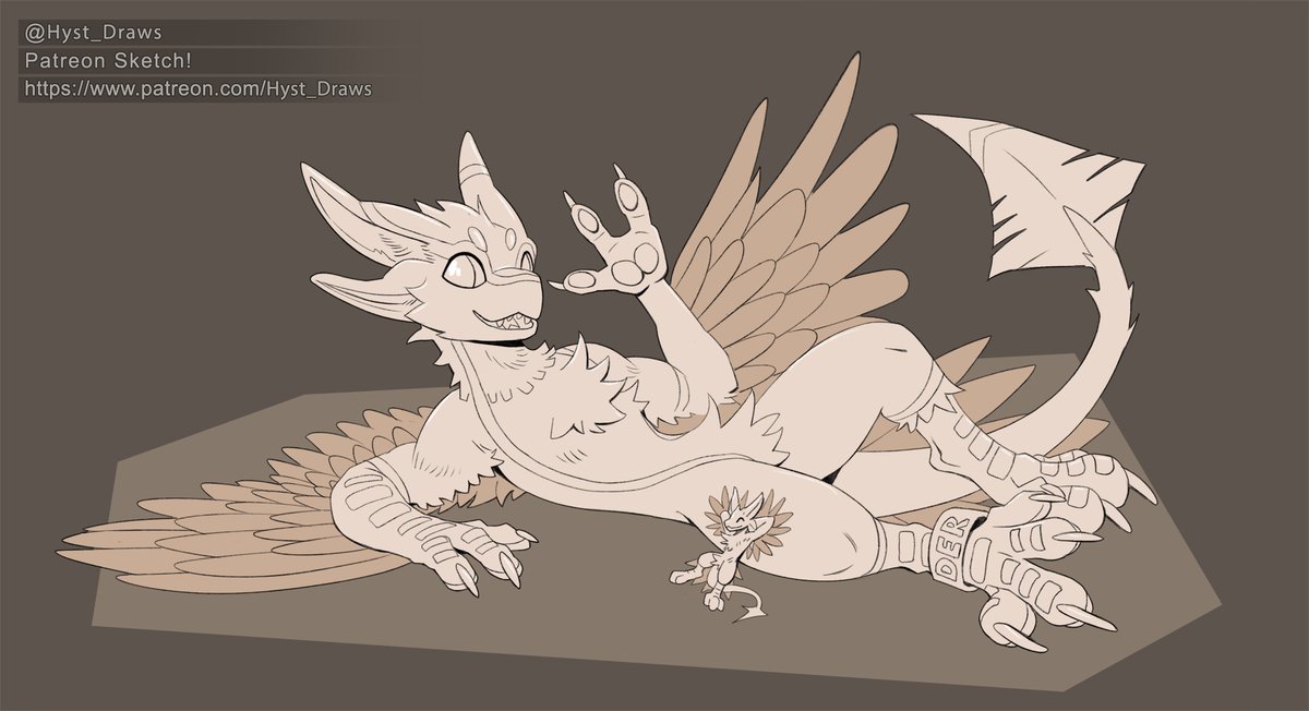 Another sketch, of one very floofy feathery boy and a little guy just chillin' out, maxin' relaxin' all cool...