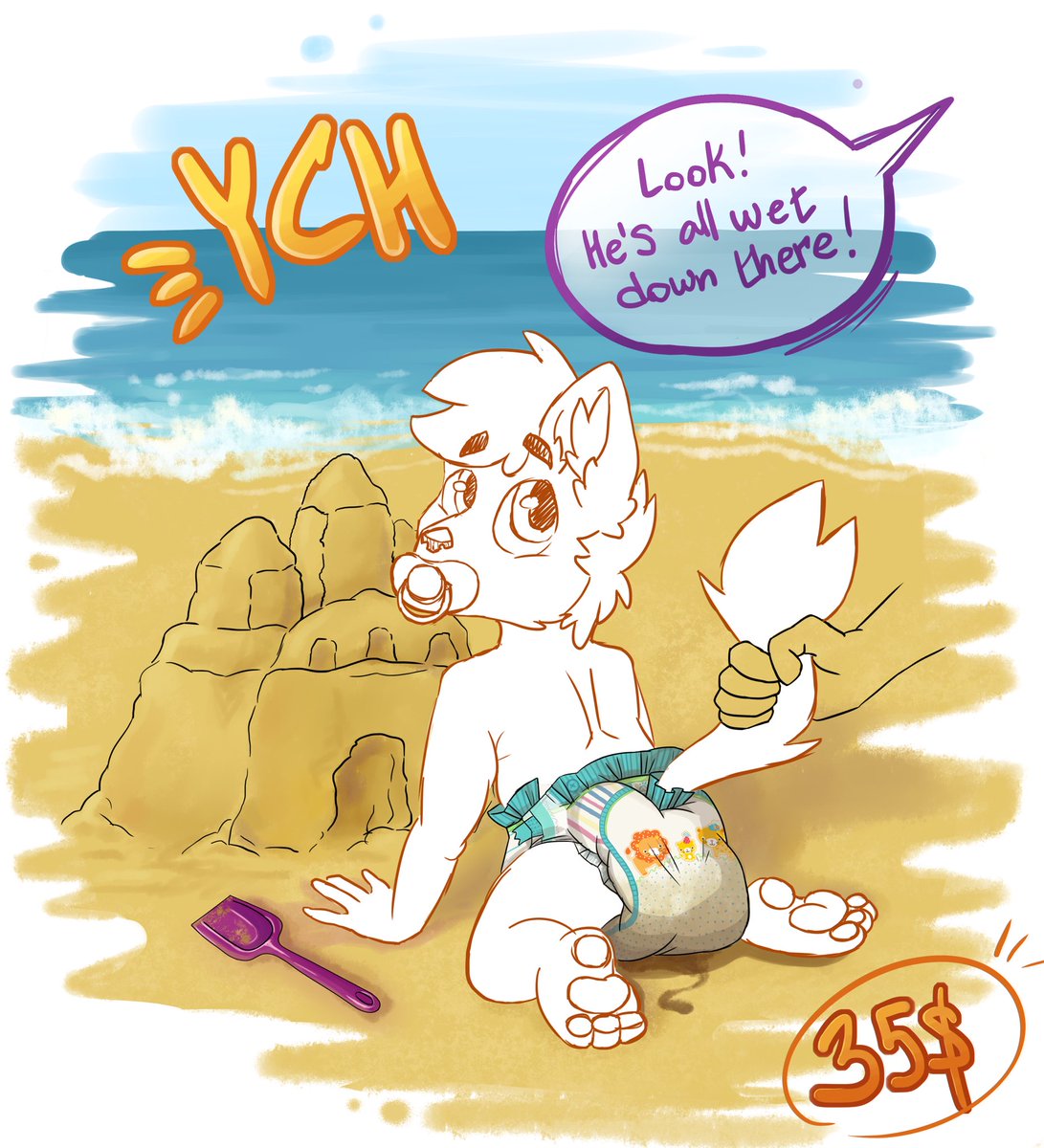 CyberImber's tweet photo. What could be better than sitting on the warm sand, building a sandcastle and mindlessly filling your diaper, not even noticing when a puddle around your bum appears?
🌊A new YCH! Details in the comments!🌊
#abdl #babyfur #diaperfur #abdlych #diaperych https://t.co/JmXOApDYOx