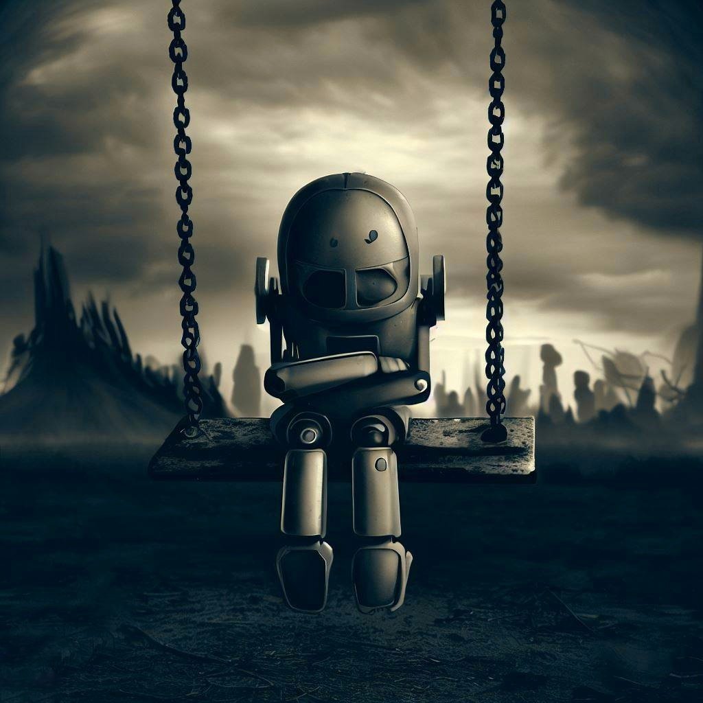 tomography38's tweet photo. Apocalyptic Regrets 

#robots
#scifi 
#digitalart 
#ai
#moody https://t.co/Nhrchxy0AC