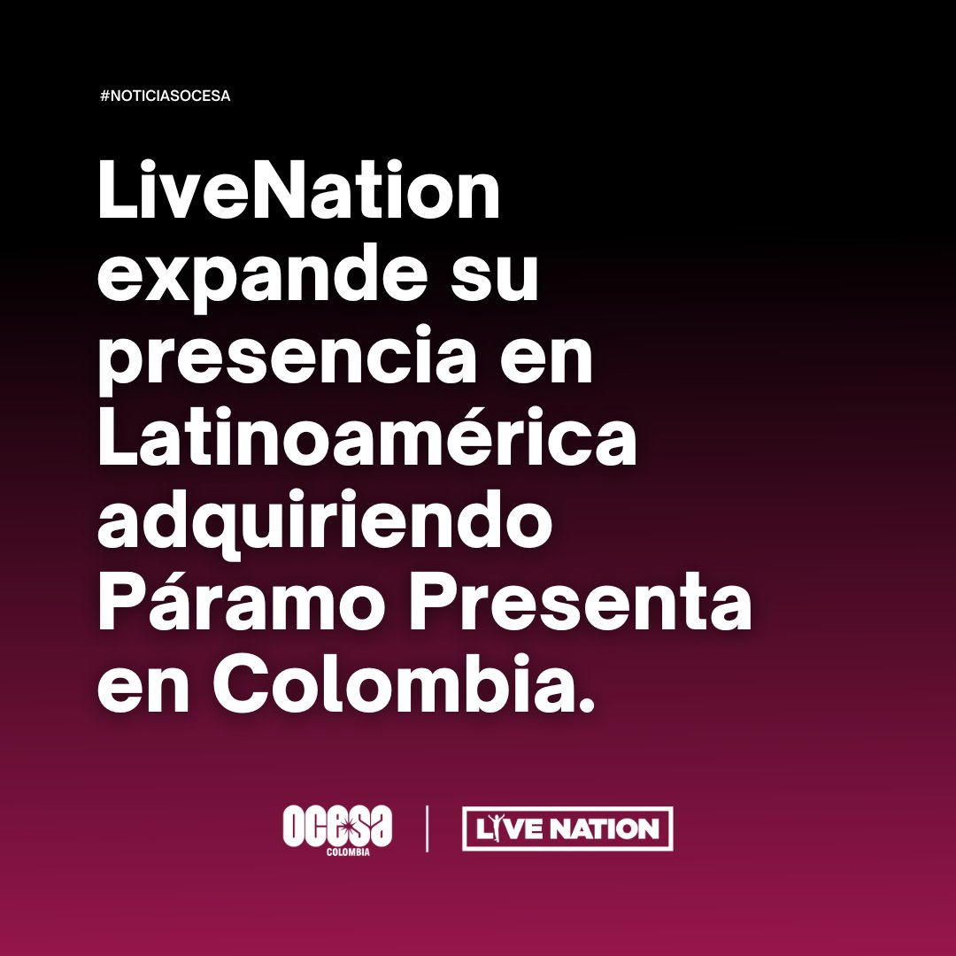 OcesaColombia's tweet photo. Ocesa Colombia y @paramo_presenta  se unen para fortalecer la industria del entretenimiento y traer los mejores eventos a Colombia. #UnidosSomosMás 

🔗Conoce más en: https://t.co/57gBQrpMHk https://t.co/OcMXwEnanc