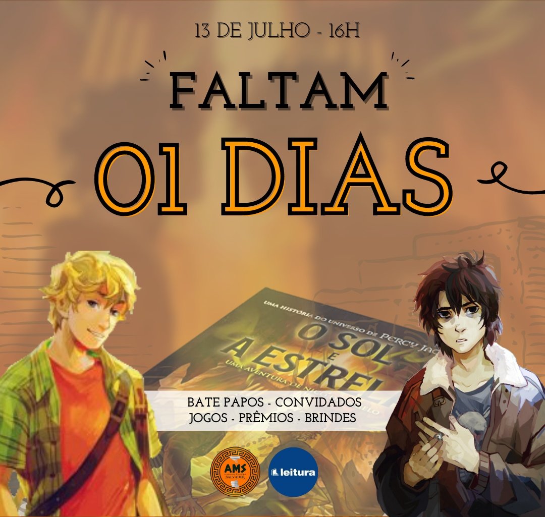 AcampamentoMei7's tweet photo. Amanhã! Amanhã teremos o lançamento de O Sol e a Estrela! E lembrem que teremos um bate papo na Livraria Leitura do Salvador Shopping!!!
#percyjackson #percyjacksonbrasil #osoleaestrela #rickriordan #riordanverse #percyjacksonseries #percyjacksonbooks #salvador #salvadorshopping https://t.co/jB52lEllHK
