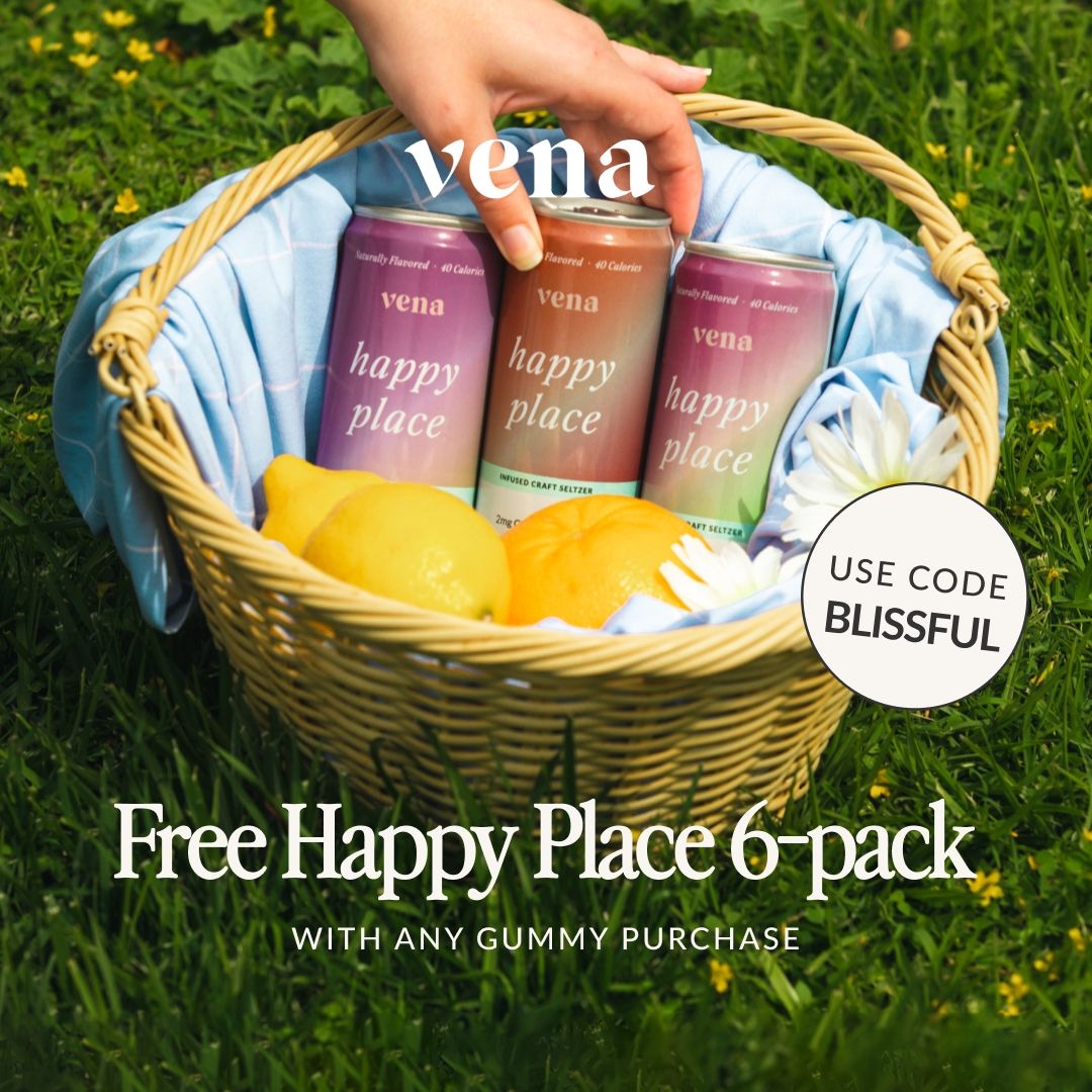 Summer bliss is calling. ☀️🏖️

Get a free 6-pack of Happy Place THC seltzers when you purchase gummies of your choice with code BLISSFUL.

#VenaWellness #VenaVerse #HappyPlace