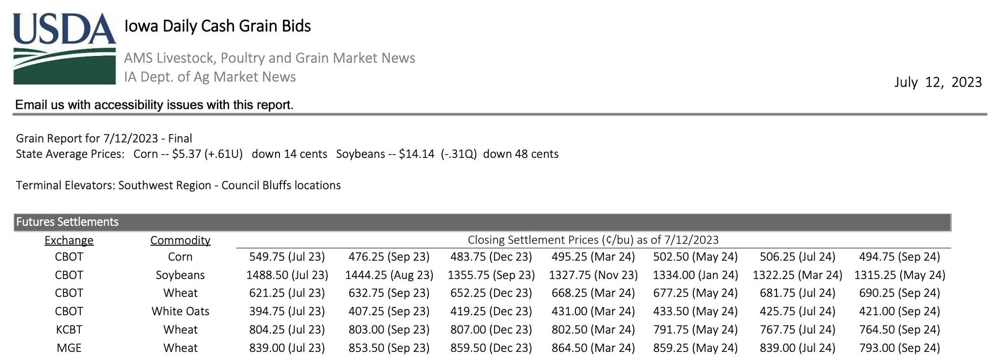 farmdoc daily on Twitter "Iowa daily cash grain bids — July 12 — https