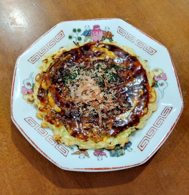 夜勤明けの海鮮お好み焼き。