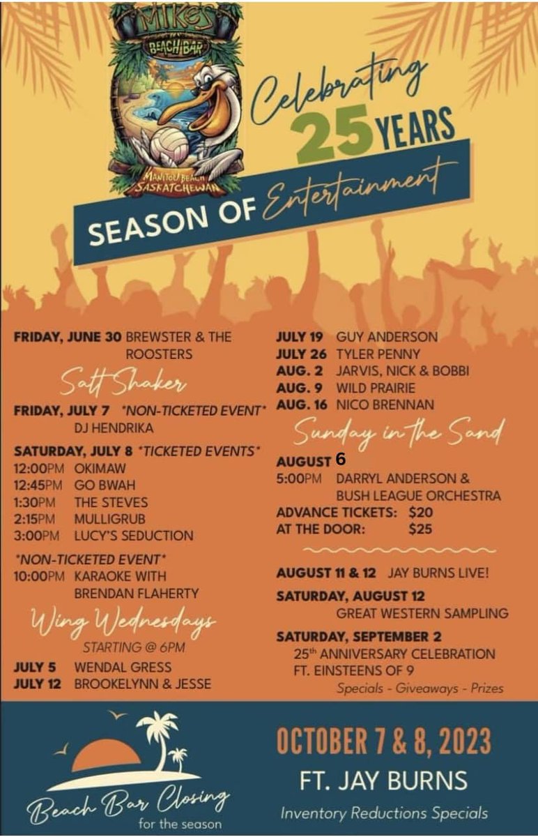 Watrous_Manitou's tweet photo. It's a season of Entertainment at Mike's Beach Bar at Manitou.
#Tourism #ExploreSK #WatrousManitou #ManitouBeach #festivalseason https://t.co/exnhN838ZP