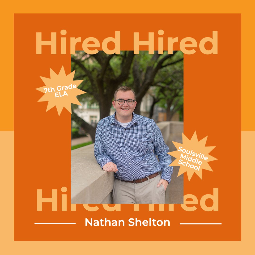 Nathan Shelton will teach 7th grade ELA at Soulsville Middle School in Memphis! Congratulations, Nathan! #UTeachersGetHired #OurTeachersChangetheWorld