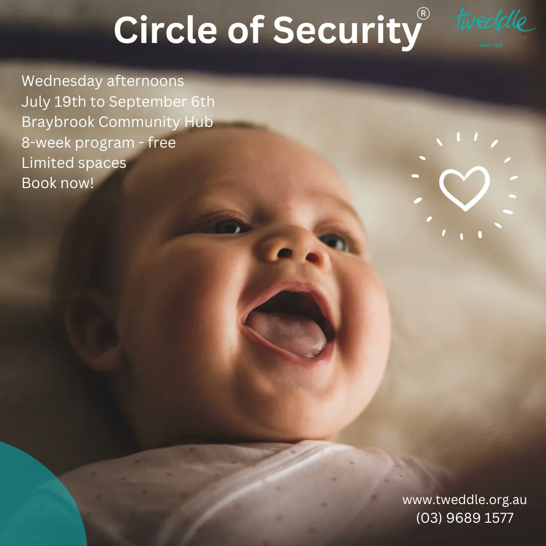 We can't wait to deliver our next Circle of Security program, starting next Wed 19th July at the Braybrook Community Hub. It's free, it goes for 8 weeks &amp; it's amazing. We have a few places left. Join us!  Call (03) 9689 1577 and ask for Sara. tweddle.org.au/our-work/our-p…