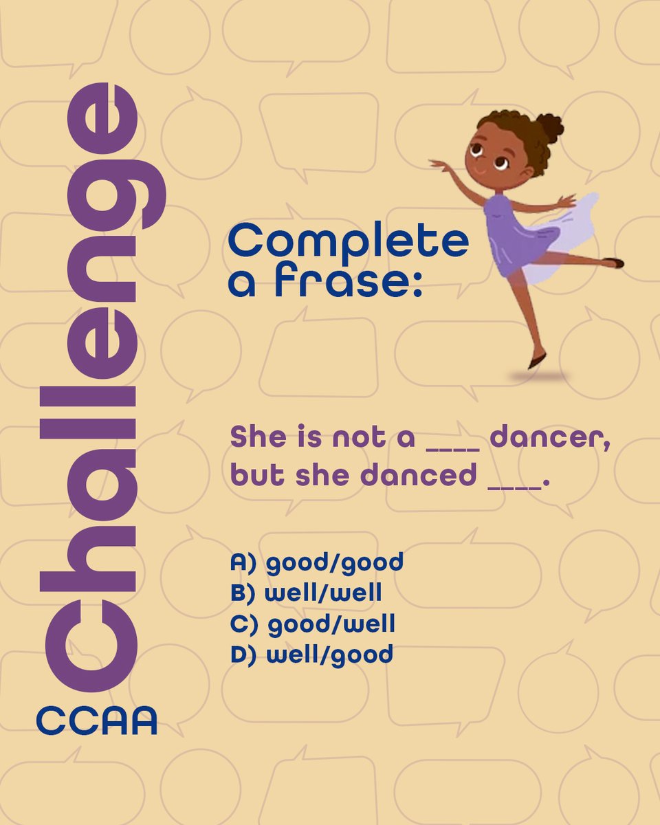CcaaParacatu's tweet photo. Desafio do dia para você se lembrar que está na hora de separar 20 minutinhos do dia para dar aquela reforçada nos estudos! 😉

Você sabe qual é a resposta? 🤔

A resposta está nos comentários. Acertou? 👇

#CCAA #CCAAParacatu #DicasdeIngles #challenge #desafiododia https://t.co/KLB68jIiCC