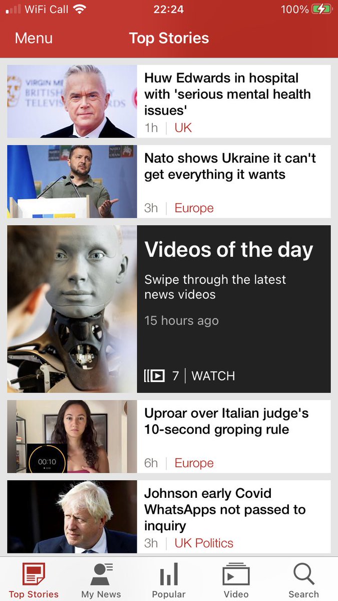 @campbellclaret How my BBC news App looks . 1st five stories on this . Boris Johnson number eight. It’s all wrong.