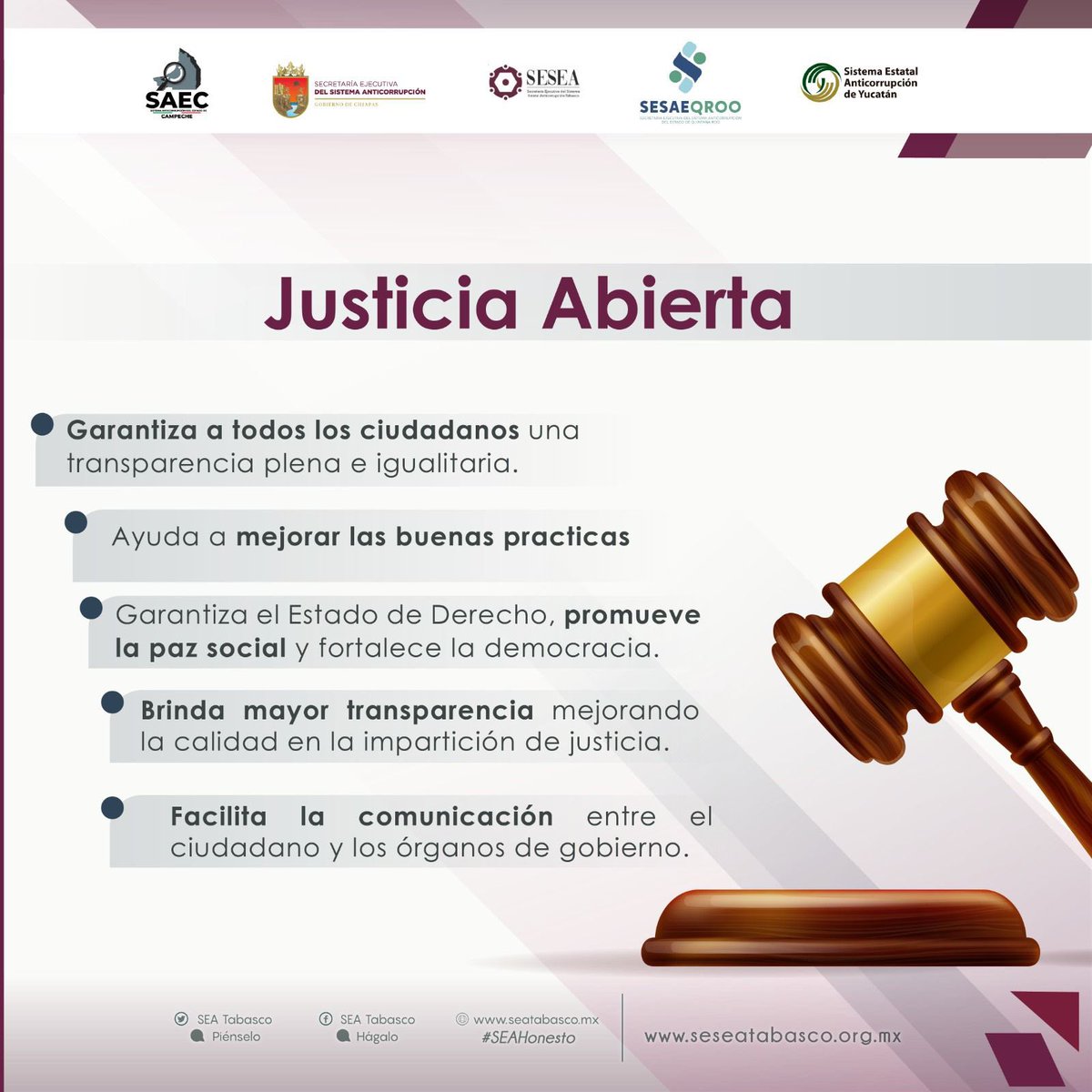 SeaTabasco's tweet photo. SabíasQué| Un gobierno que promueve la justicia abierta cuenta con 3 pilares:
📝Transparencia 
👨‍👩‍👧‍👦Participación Ciudadana y;
🔄Colaboración Institucional
Lo que conlleva a tener mejores beneficios para la sociedad. 
#TodosSomosSNA #MéxicoÍntegro #Sureste #SEATabasco #SEAHonesto https://t.co/Xj6adCdtKs