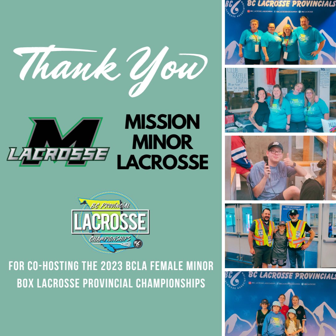 BCLacrosse's tweet photo. We would like to thank and recognize all the volunteers from @missionlaxclub for co-hosting the 2023 BCLA Female Minor Box Lacrosse Provincials this past weekend.

We can’t do it without our dedicated volunteers, and we appreciate you so much! https://t.co/6x2prV3cT0