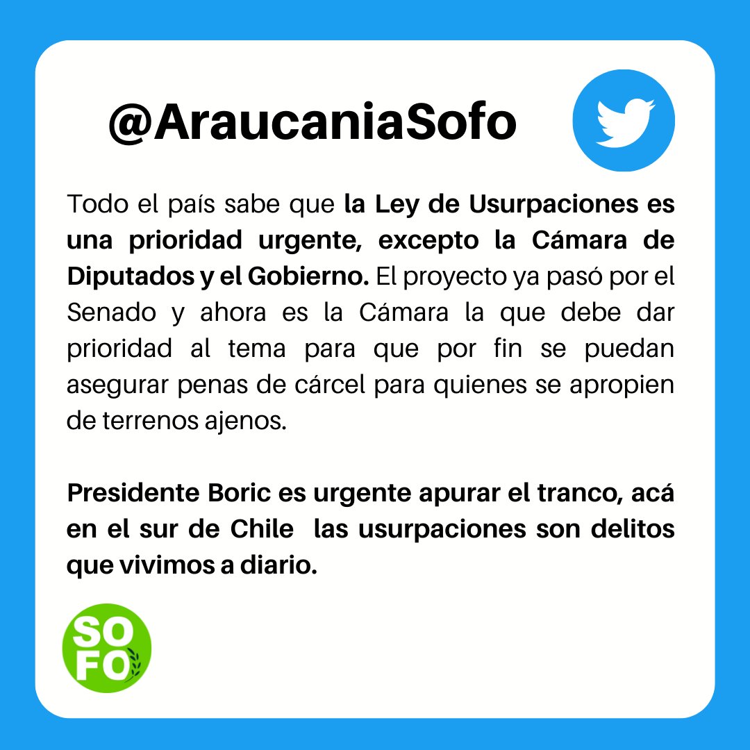 AraucaniaSofo's tweet photo. 🔴 #LaAraucania #LeydeUsurpaciones 
#NoMasTerroristmo 
#Chile https://t.co/F9IXyS51to