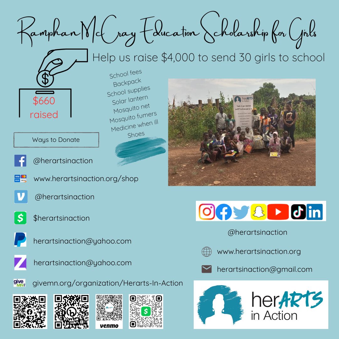 Watch your #donations in action! m.youtube.com/watch?v=j8ZycM… <a href="/herartsinaction/">herARTS in Action</a> is raising $4K to send 30 girls to school in Sept with the supplies they need for success. We’ve raised $670 so far. Please #donate &amp; share our #fundraiser herartsinaction.org/shop