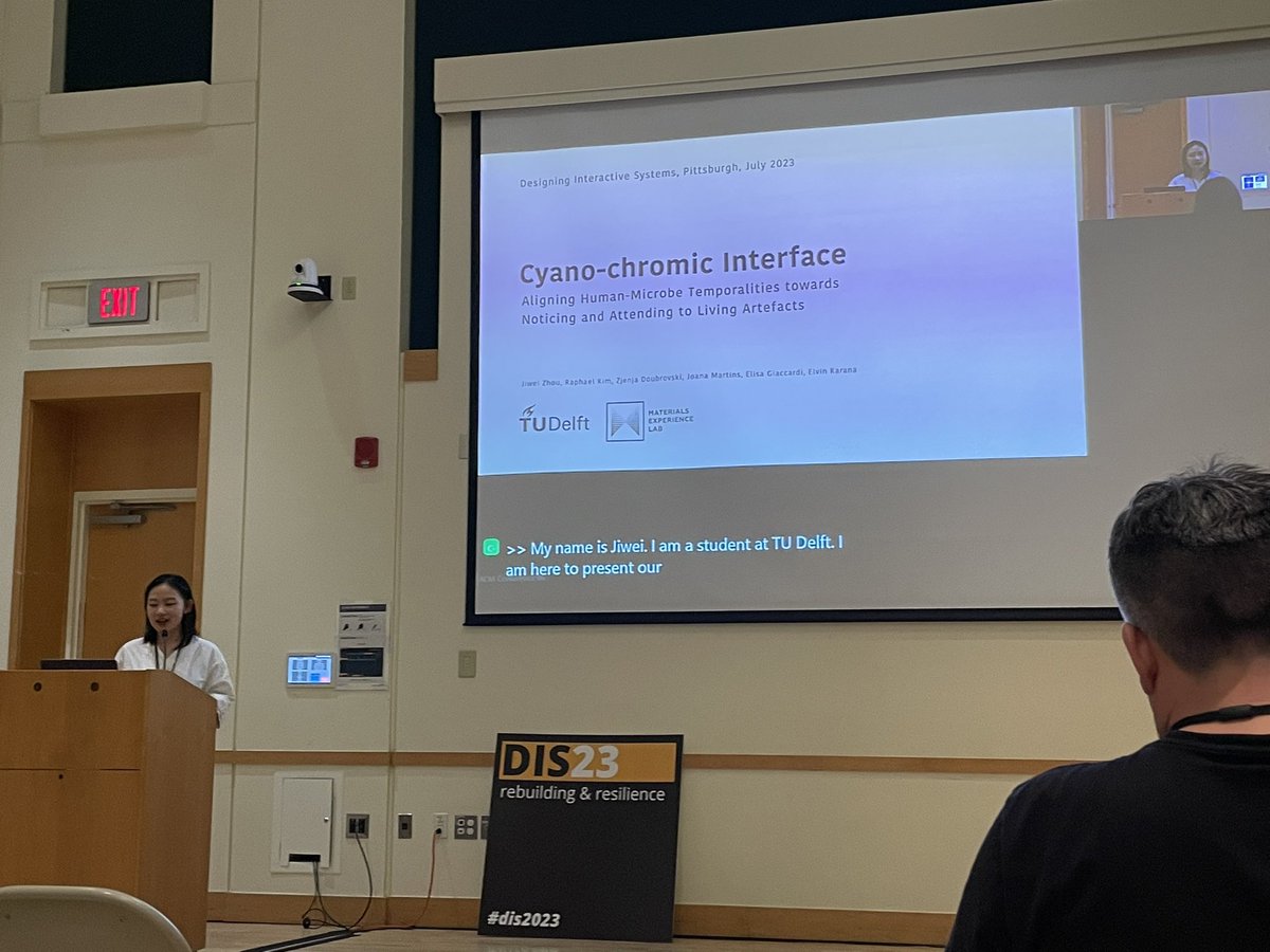 Gizem Oktay (she/her) (@gizemnoktay) on Twitter photo @yutaiky presenting “Metamorphonic” co-authored with <a href="/ronwakkary/">Ron Wakkary</a> <a href="/BaharBarati/">Bahar Barati</a>
Jiwei Zhou presenting Cyano-chromic interface at #DIS2023 @yutaiky presenting “Metamorphonic” co-authored with <a href="/ronwakkary/">Ron Wakkary</a> <a href="/BaharBarati/">Bahar Barati</a>
Jiwei Zhou presenting Cyano-chromic interface at #DIS2023