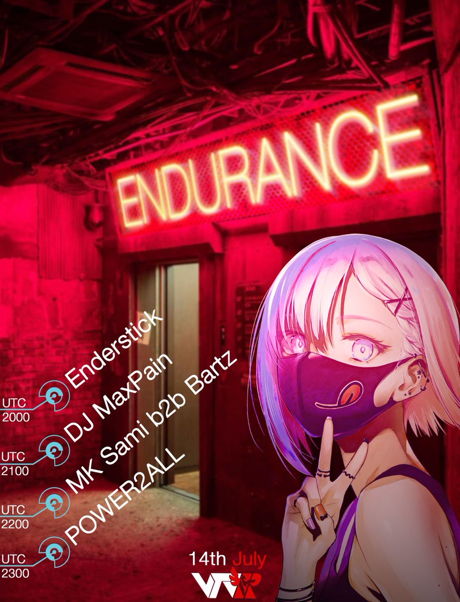 VibeTribeVRC's tweet photo. 𝗘𝗡𝗗𝗨𝗥𝗔𝗡𝗖𝗘 𝟬𝟬𝟳
Featuring DJs:
@enderstickvr 
@MaxPainNL 
@MKSamisheesh b2b @bart_z99 
@Power2All 
+Open Decks

START
FRIDAY
14 JULY
🌐2000 UTC

🇪🇺2200 CEST
🇬🇧2100 BST

🇺🇸1300 PDT     
🇺🇸1600 EDT 

🇯🇵2900 (0500)  JST

https://t.co/fupyLaUlE6 

Poster by VM! https://t.co/ALAB5MNJSk