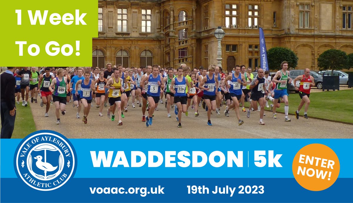 1⃣ Waddesdon 5k 1⃣

1 week to go until our popular Summer evening 5k race!  

The race starts at 7:30pm next Wednesday. 

Click on the link in bio for more information.

<a href="/ChilternHarrier/">Chiltern Harriers AC</a> <a href="/MaidenheadAC/">Maidenhead AC</a> @LeightonFunRun <a href="/Alchesterunclub/">Alchester RC</a> 

#voaac
#waddesdonmanor
#5km
#running