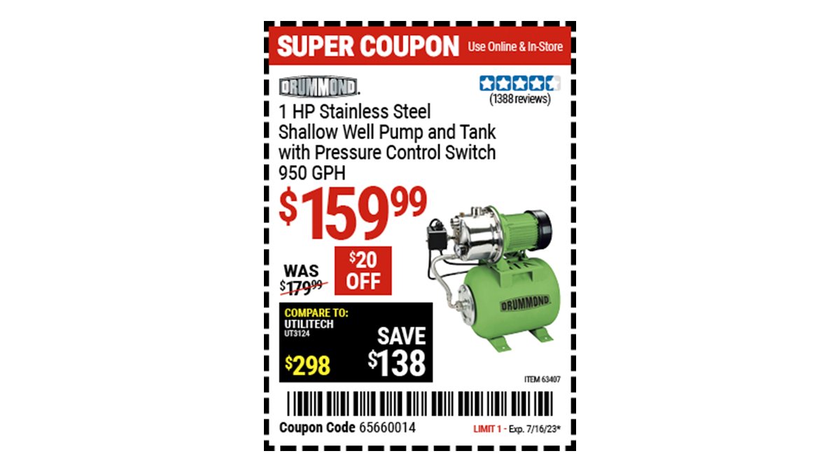 Harbor Freight on Twitter "Buy the DRUMMOND 1 HP Stainless Steel