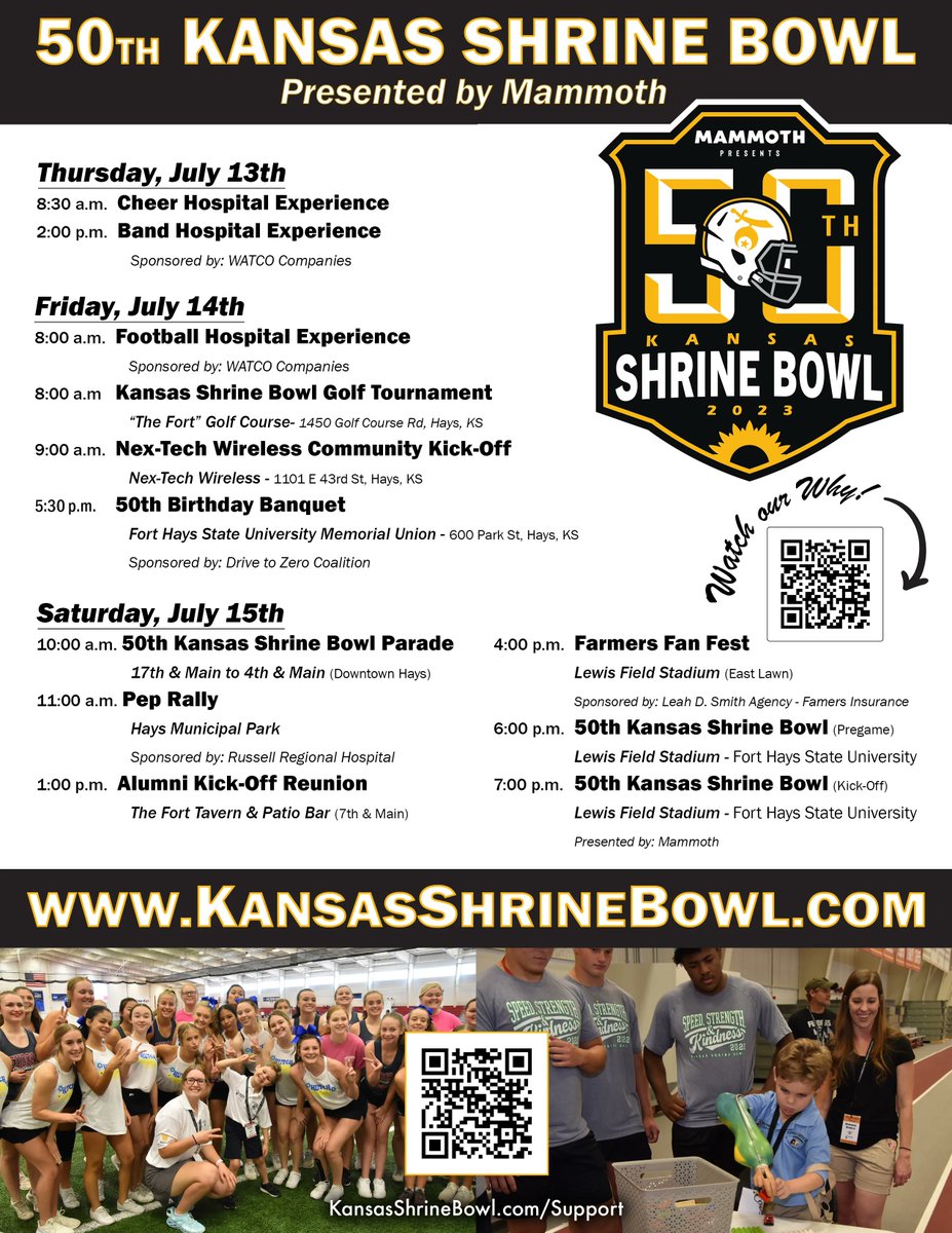 Don't miss out on any of the fun things planned for the 50th Kansas Shrine Bowl presented by Mammoth! View full details for each event on our website at buff.ly/2JtlBwt