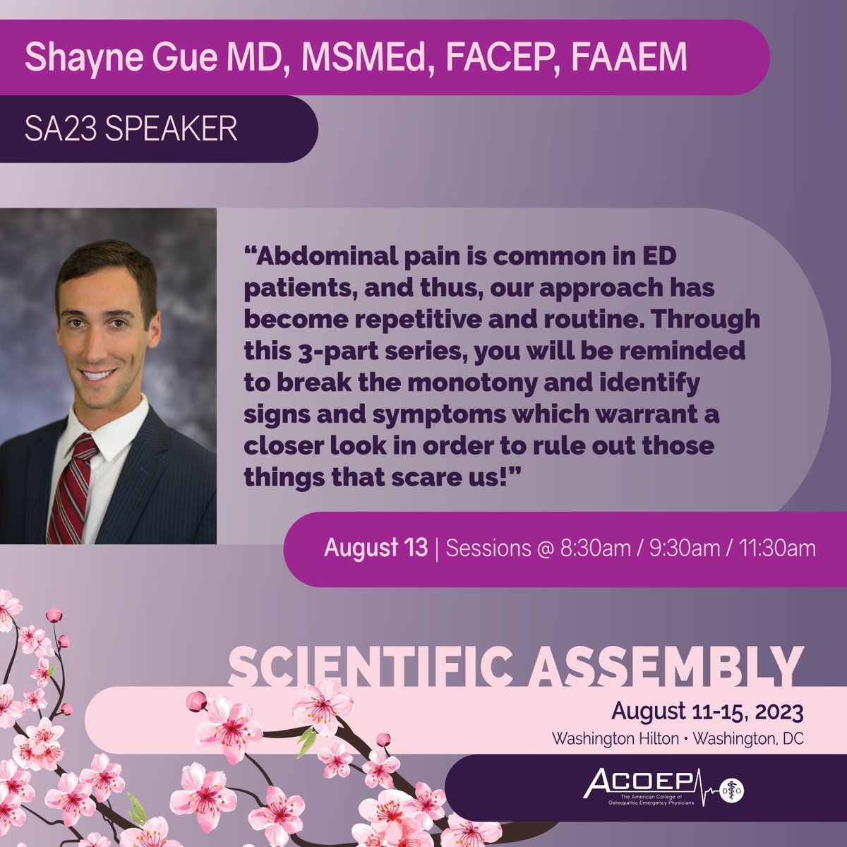 ACOEP (@acoep) on Twitter photo Speaker Highlight: Come see Dr. Shayne Gue for his 3-part series on GI Emergencies at SA23. Dr. Gue's series will take place on August 13th. #ACOEP23 <a href="/ShayneGueMD/">Shayne Gue, MD, MSMEd, FACEP, FAAEM</a>
ow.ly/HOCW50P9KHk Speaker Highlight: Come see Dr. Shayne Gue for his 3-part series on GI Emergencies at SA23. Dr. Gue's series will take place on August 13th. #ACOEP23 <a href="/ShayneGueMD/">Shayne Gue, MD, MSMEd, FACEP, FAAEM</a>
ow.ly/HOCW50P9KHk