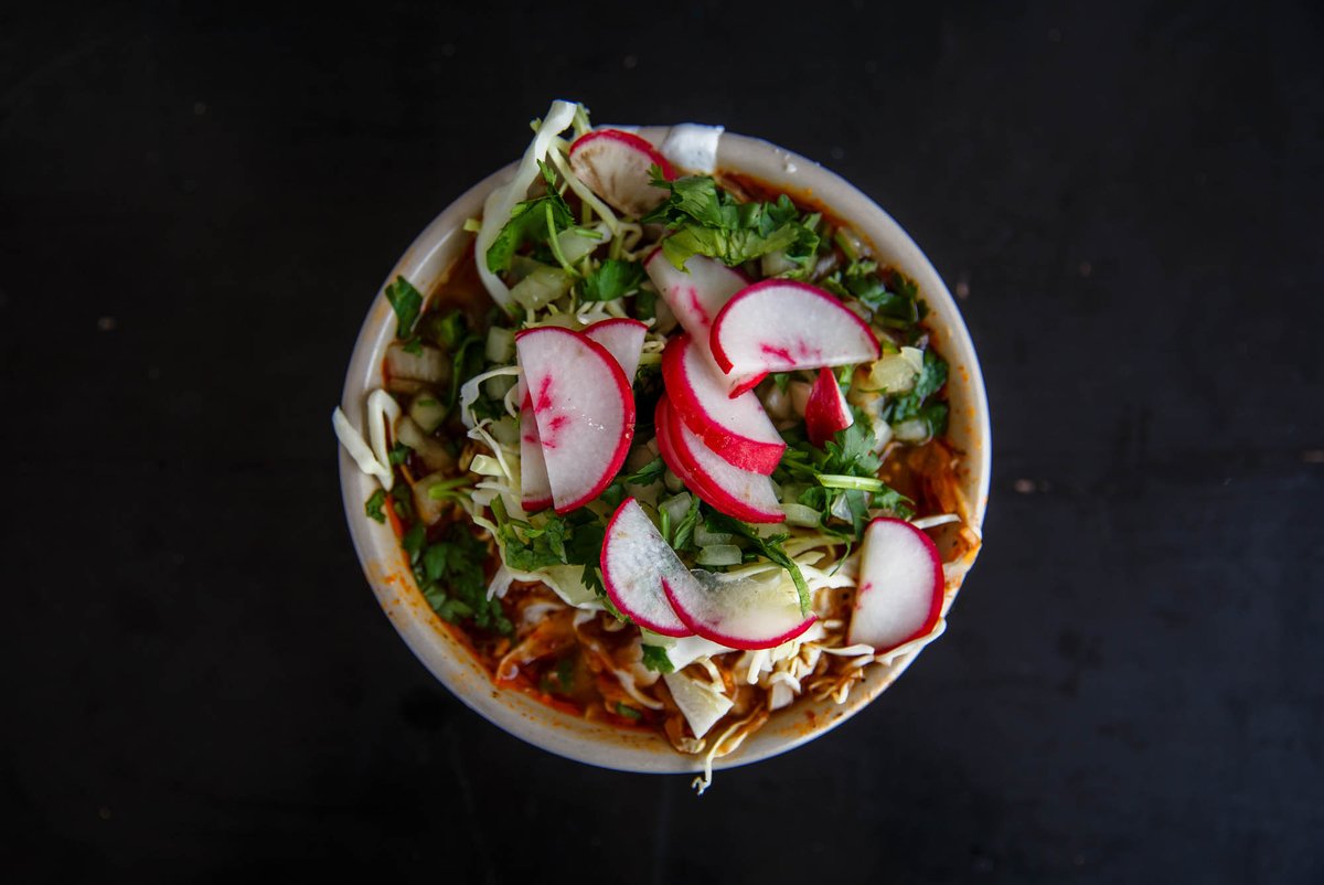summit_tacos's tweet photo. Pozole (GF). Pork stew with hominy/ topped with cabbage, cilantro, onions and radishes https://t.co/2YvpYFPTJO